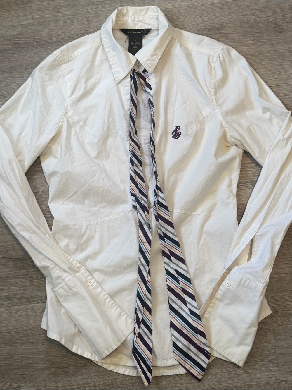 Rocawear White Dress Shirt with Purple Embroidered Logo